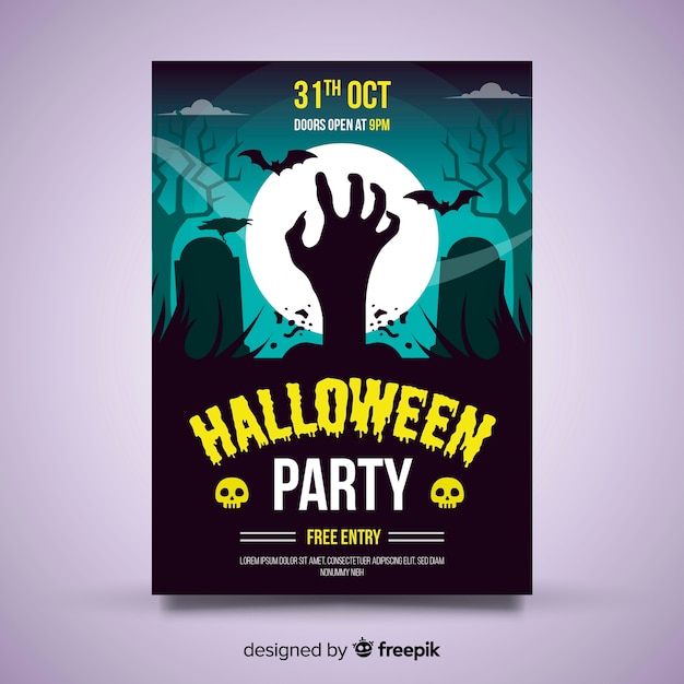 Free Vector | Original halloween party poster template with flat design