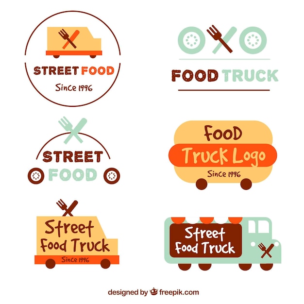 Original Pack Of Fun Food Truck Logos Free Vector