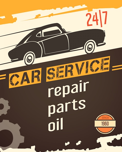 Download Original vintage auto service garage banner for sale with retro car black silhouette abstract ...
