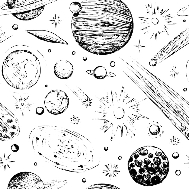 Premium Vector | Ornament Of Comets, Planets, Stars, Asteroids ...