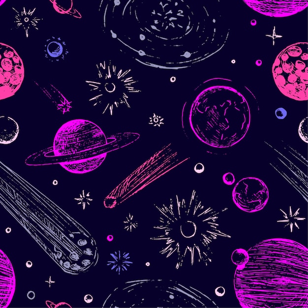 Premium Vector | Ornament Of Comets, Planets, Stars, Asteroids ...