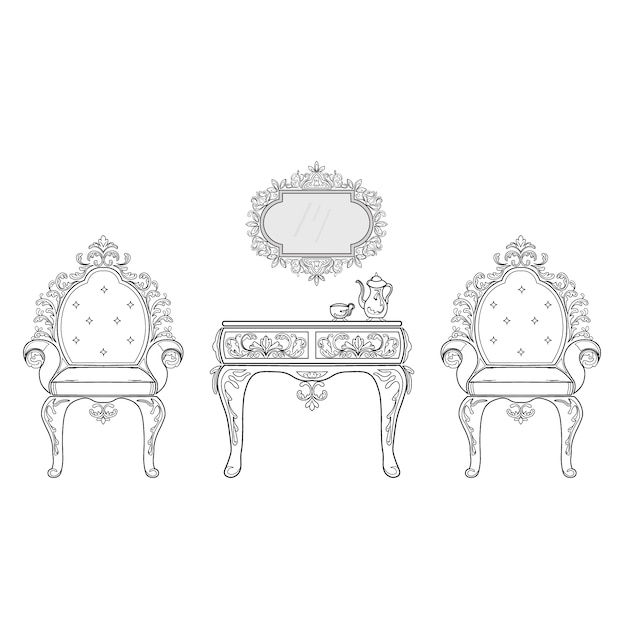 Premium Vector | Ornamental furniture collection