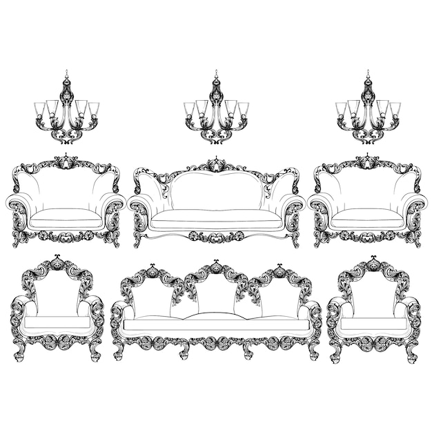 Premium Vector | Ornamental furniture collection