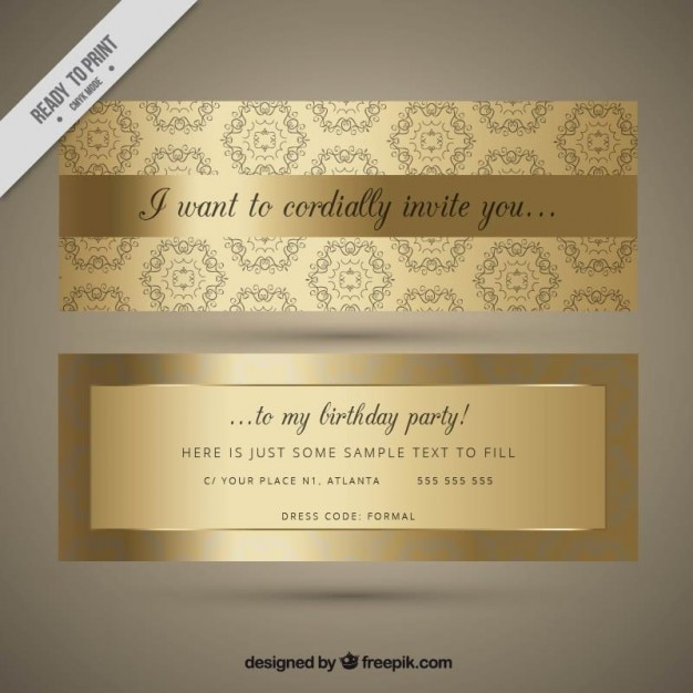 Ornamental golden birthday invitation | Free Vector