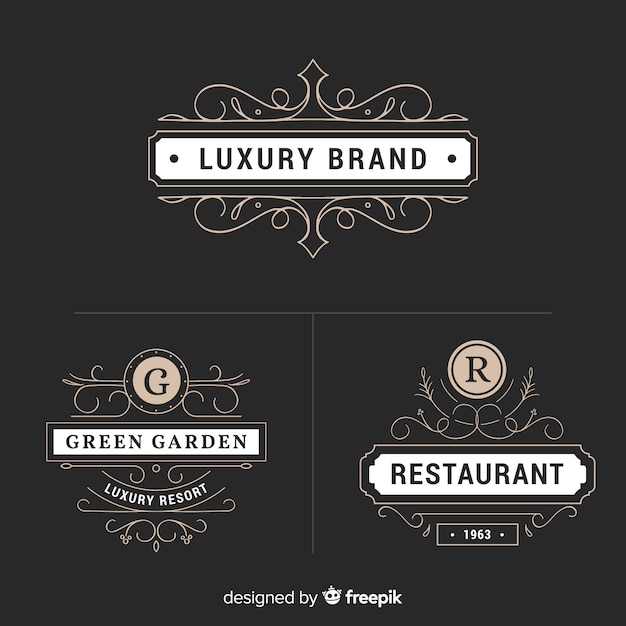 Free Vector | Ornamental vintage logo with frame set