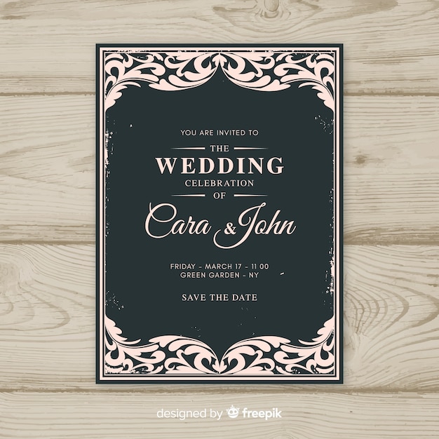 Download Ornamental vintage wedding invitation template Vector | Free Download