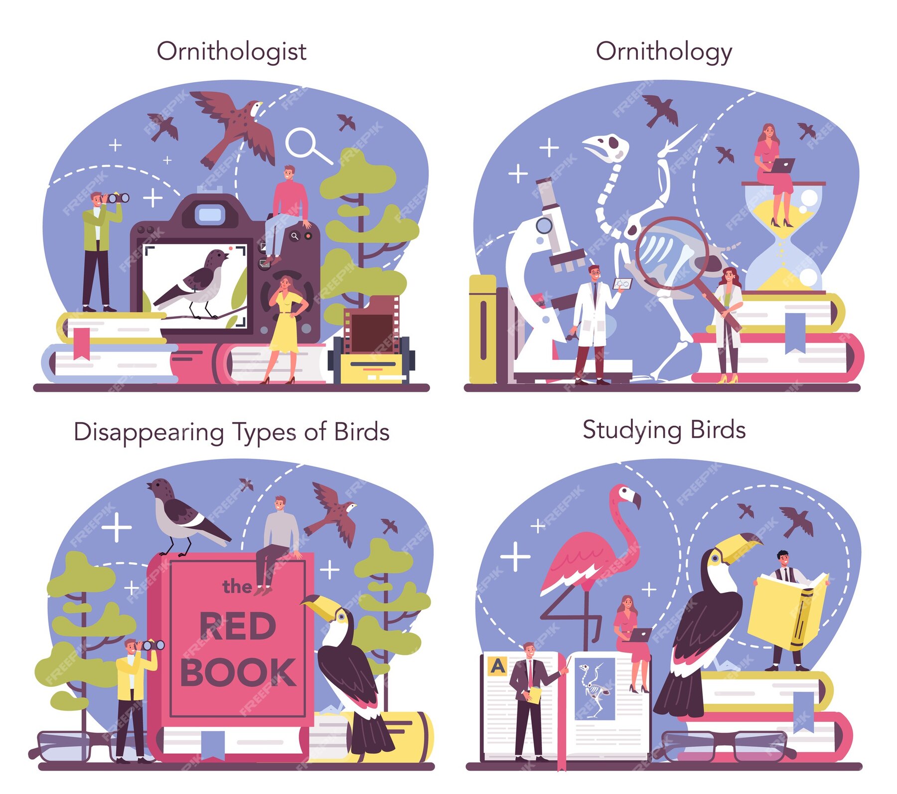 Premium Vector Ornithologist Concept Set Illustration