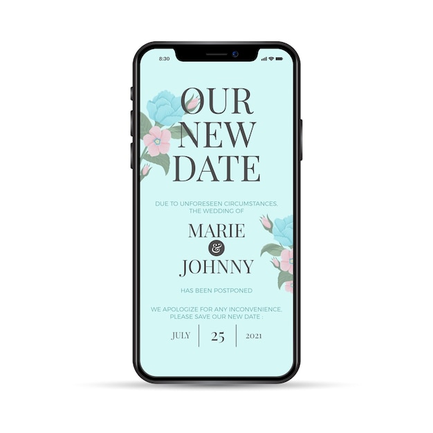 私たちの新しい日付は結婚式の電話アプリを延期しました 無料のベクター