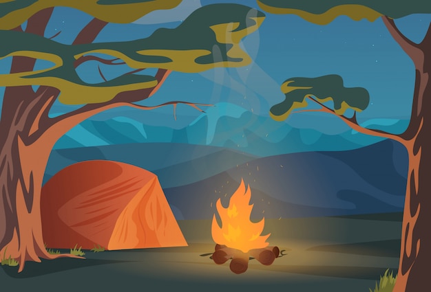 Premium Vector | Outdoor camping recreation landscape