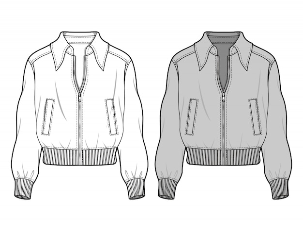 Outer jacket fashion flat sketch template | Premium Vector