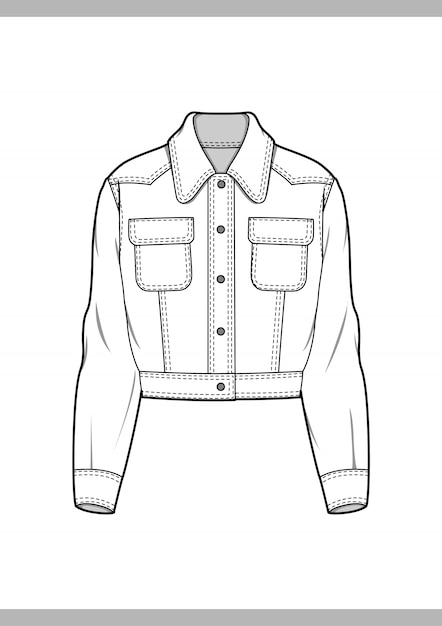 Outer jacket  fashion flat technical drawing template 