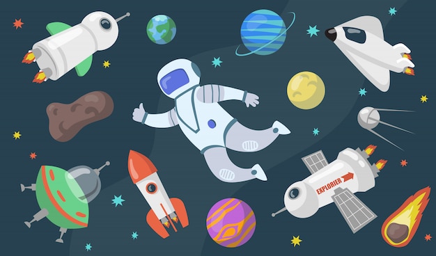 Free Vector | Outer space exploration set