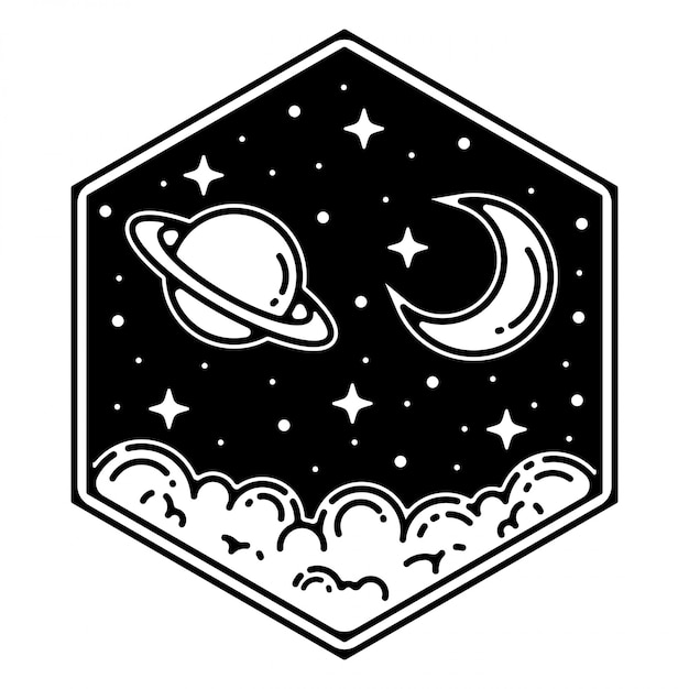 Download Outer space monoline vintage badge design | Premium Vector