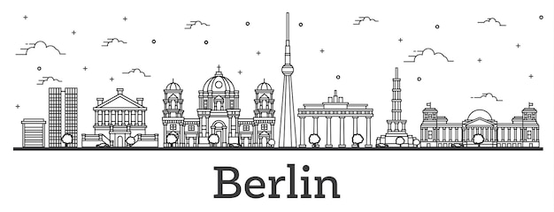 Premium Vector | Outline berlin germany city skyline with historical ...