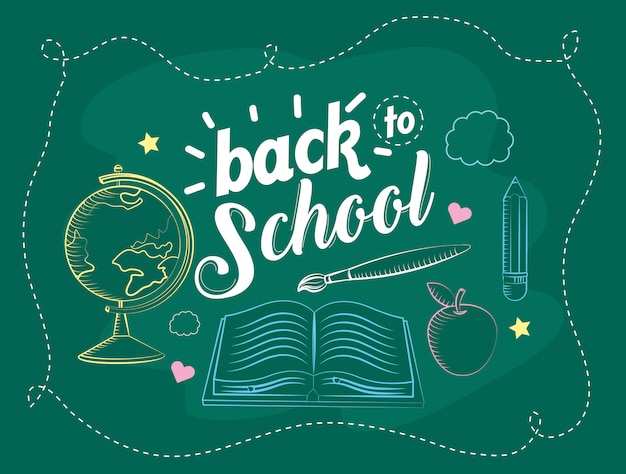 Outline book with global map desk and pencil background Free Vector