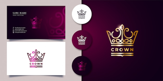 Outline crown logo with business card Premium Vector