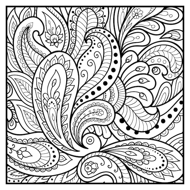 Outline floral pattern for coloring book page