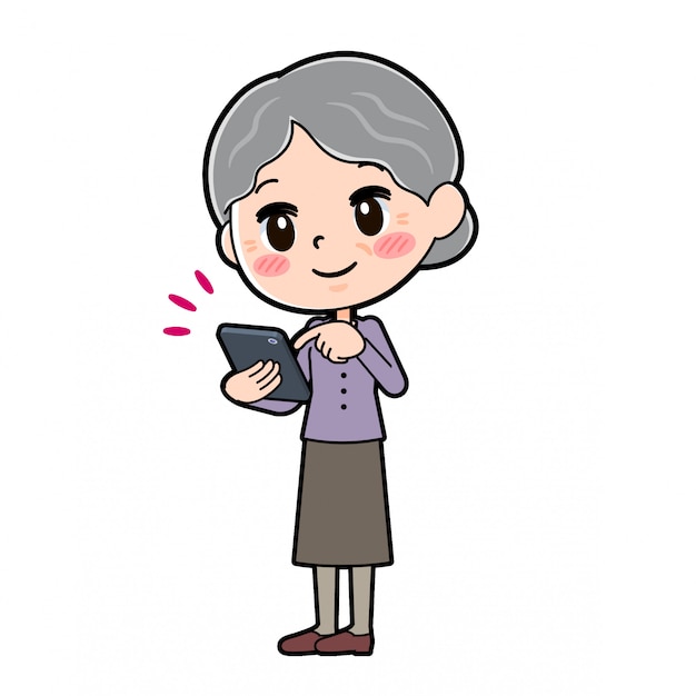 Download Outline of grandma typing on smartphone Vector | Premium ...