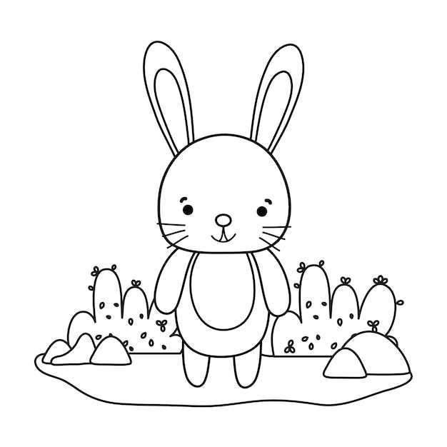 Download Outline happy rabbit wild animal in the landscape ...