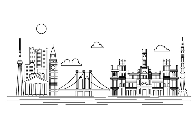 Free Vector | Outline landmarks skyline white and black