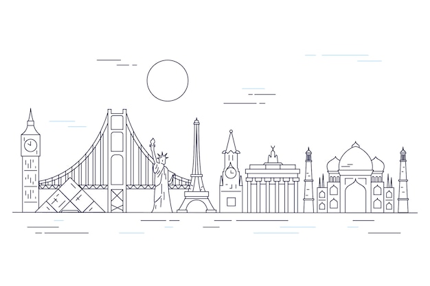 Free Vector | Outline landmarks skyline