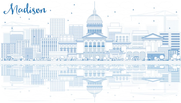 Download Free Outline Madison Skyline With Blue Buildings And Reflections Use our free logo maker to create a logo and build your brand. Put your logo on business cards, promotional products, or your website for brand visibility.