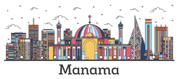 Premium Vector Outline Manama Bahrain City Skyline With Color