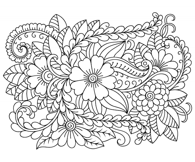 Premium Vector | Outline rectangular floral pattern in mehndi style for ...