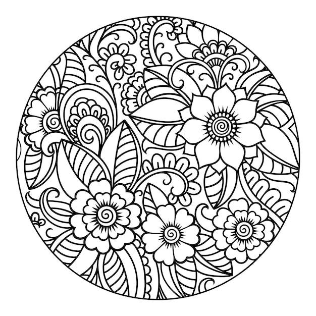 Premium Vector | Outline round floral pattern for coloring the book ...