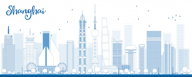 Premium Vector Outline Shanghai Skyline With Blue Skyscrapers