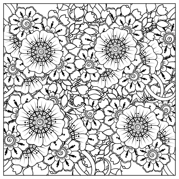 Premium Vector | Outline square flower pattern in mehndi style for ...