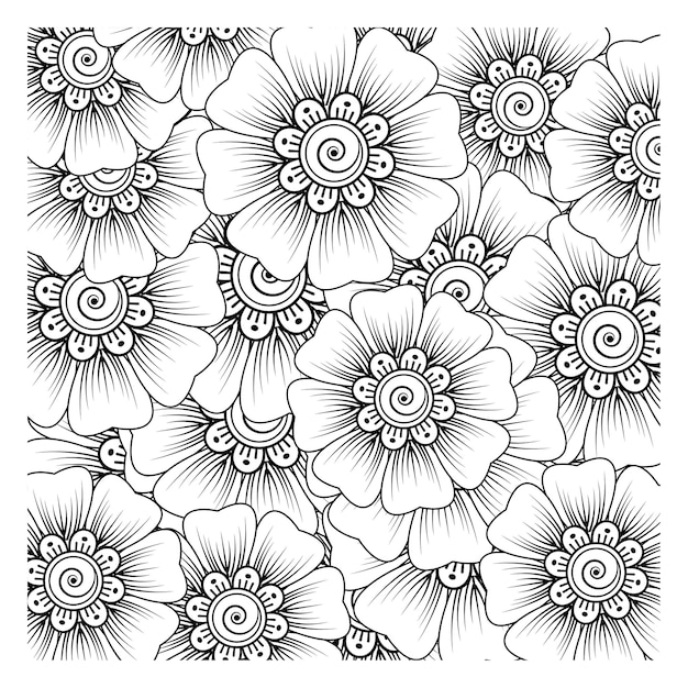 Premium Vector Outline Square Flower Pattern In Mehndi Style For Coloring Book Page Doodle Ornament In Black And White Hand Draw Illustration