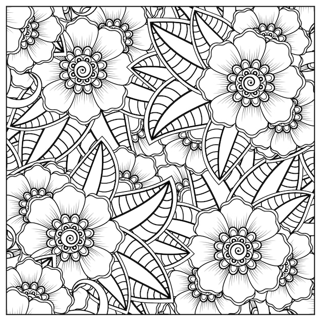 Premium Vector | Outline square flower pattern in mehndi style for ...