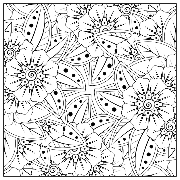 Premium Vector | Outline square flower pattern in mehndi style for ...