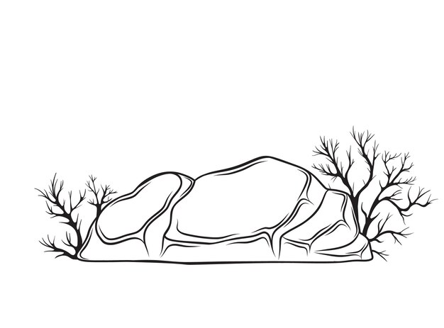 Premium Vector | Outline stone with plant