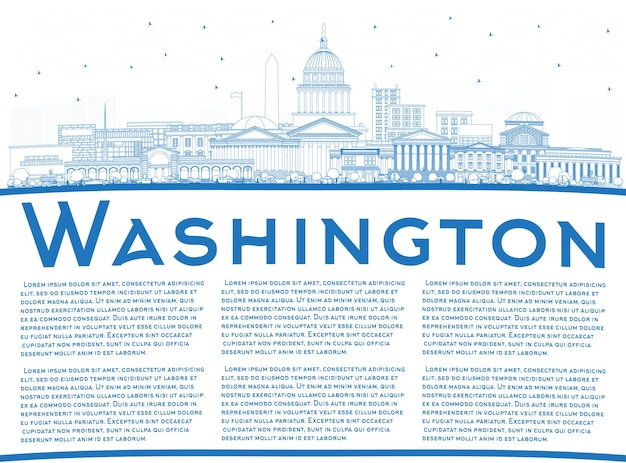 Premium Vector Outline Washington Dc Usa City Skyline With Blue