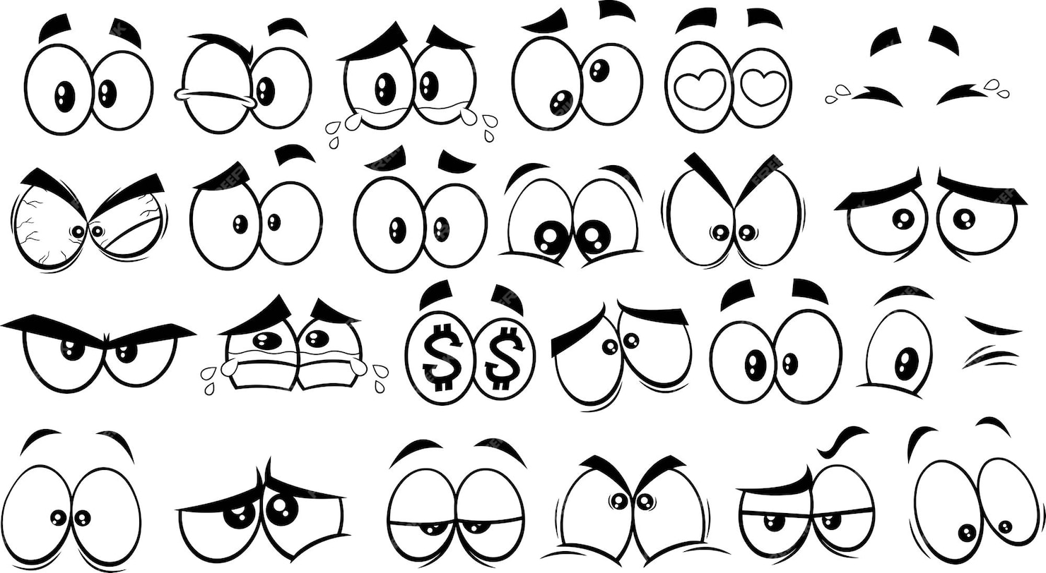 Premium Vector Outlined cartoon funny eyes vector collection set