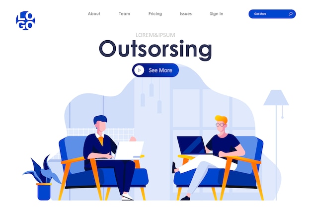 Outsourcing service flat landing page design web template Premium Vector