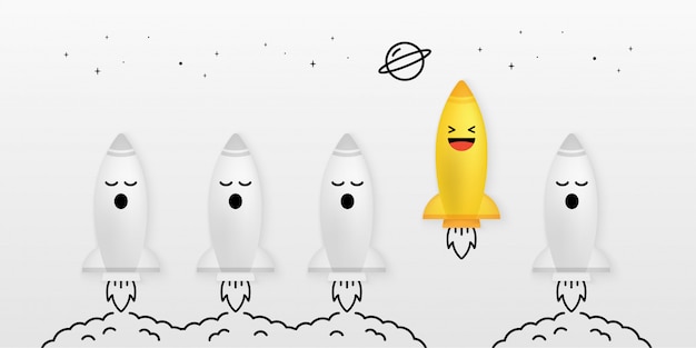 Outstanding cute spaceship on white background, think different business concept Premium Vector