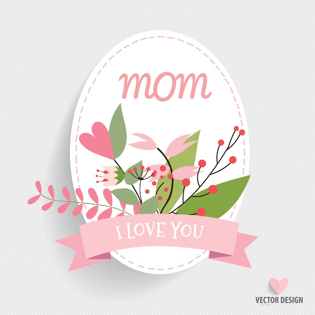 Oval mother\'s day card with ribbon and\
flowers