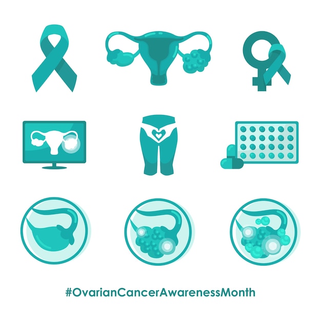 卵巣癌意識の女性は健康な人のイラストをケアしますピルは放射線治療の病気を治します プレミアムベクター