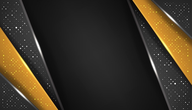 Overlap shape abstract gold black frame layout design tech with glitters and light effect Premium Vector