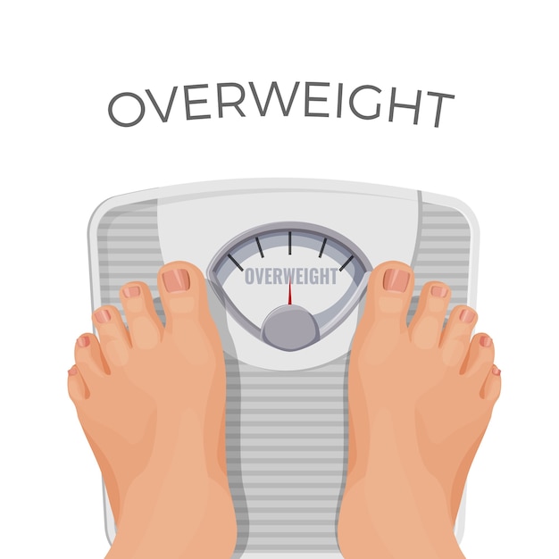 Premium Vector Overweight Human With Fat Feet On Scales Isolated On White Person With Above Weight Standing On Weighing Machine Of Heavy Woman