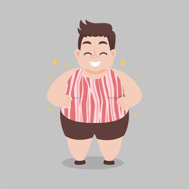 太りすぎのベーコンシャツイラストを着た男 プレミアムベクター