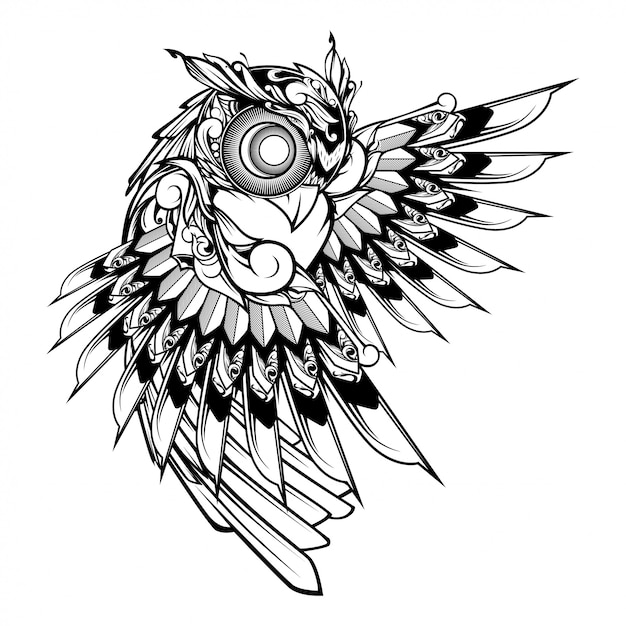 フクロウの飾りイラスト タトゥー Tshirtデザイン プレミアムベクター