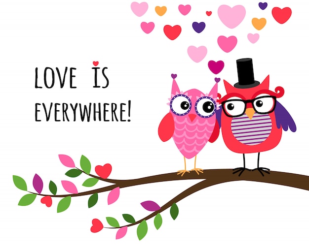 Download Owl happy valentines day | Premium Vector