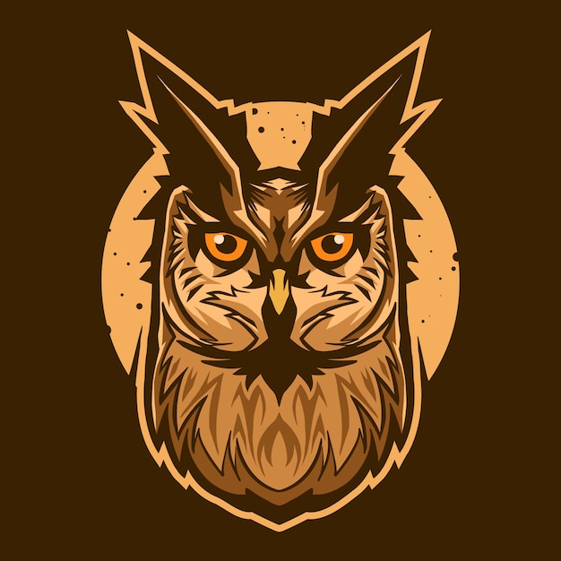 Premium Vector | Owl head bird over the moon