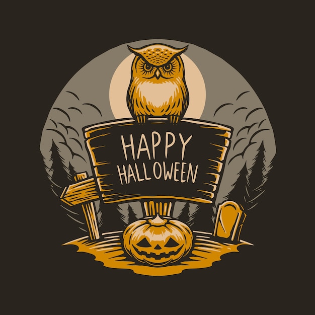 Premium Vector | Owl and pumpkin on halloween day