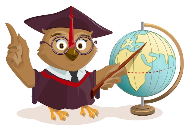 Download Owl teacher and globe | Premium Vector