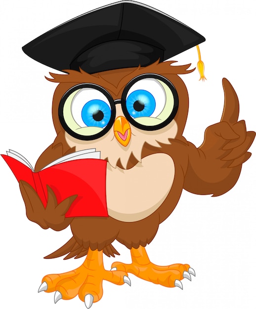 Download Owl wearing graduation cap and reading book | Premium Vector